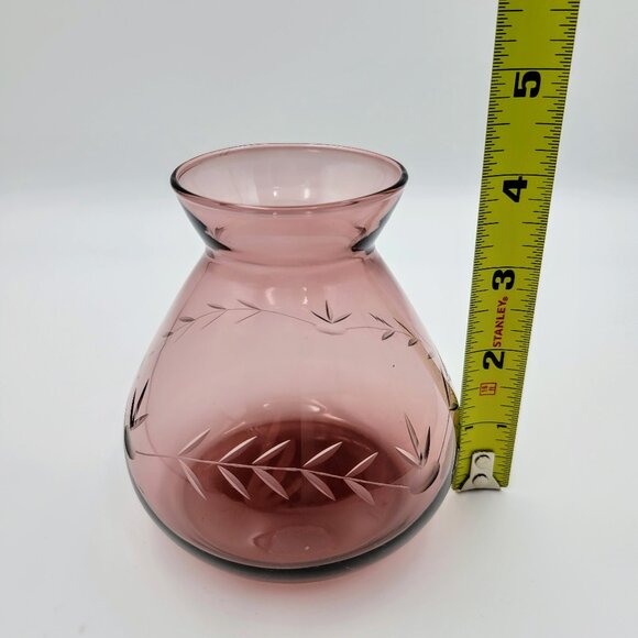 Vintage Cranberry Purple Etched Vase Round Read - Picture 10 of 11